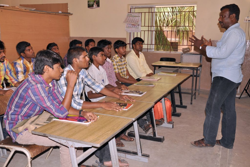 A theory class at the Industrial Training Institude. The young boys are encouraged to pursue education in vocational subjects of their choice.
